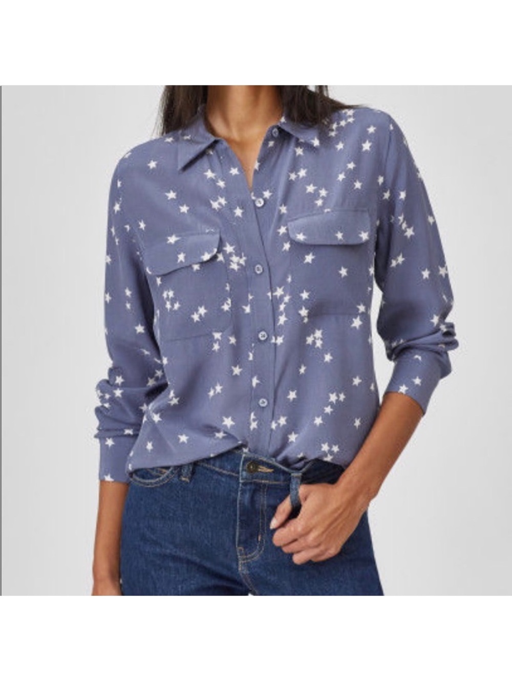 Equipment Blue Star-Print Silk Button-Down Shirt